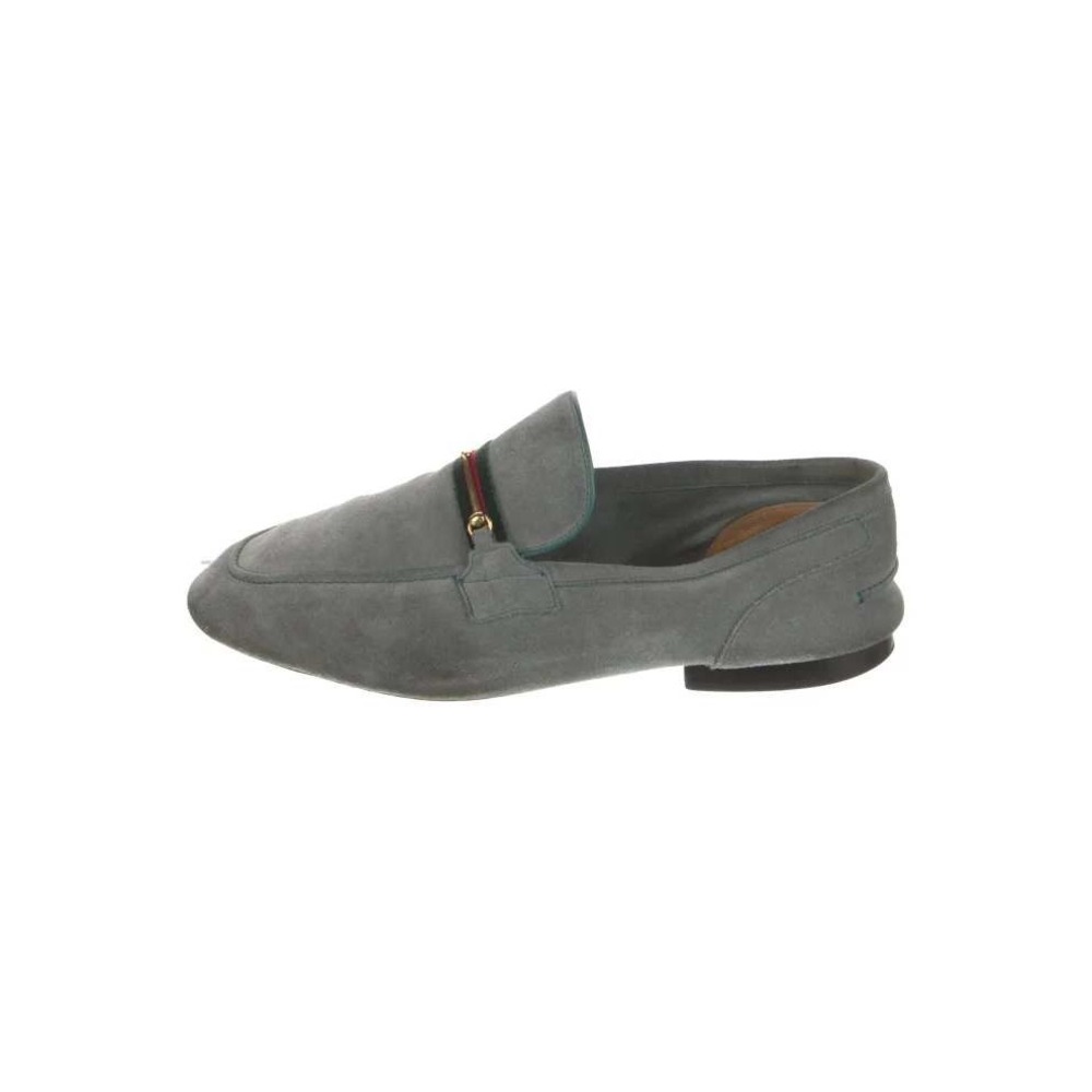Gucci Mens Grey Suede Web Horsebit Loafers Size 10 Italy Luxury Shoes